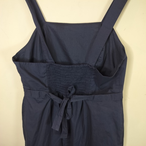 Banana Republic Organic Cotton Dress Navy Fit Flare Smocked - Picture 8 of 9